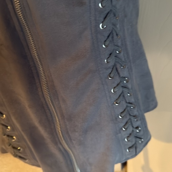 Gray Women's Motorcycle Harley Biker Vest with Lace-Up Sides and Cut Out Back - Picture 2 of 6